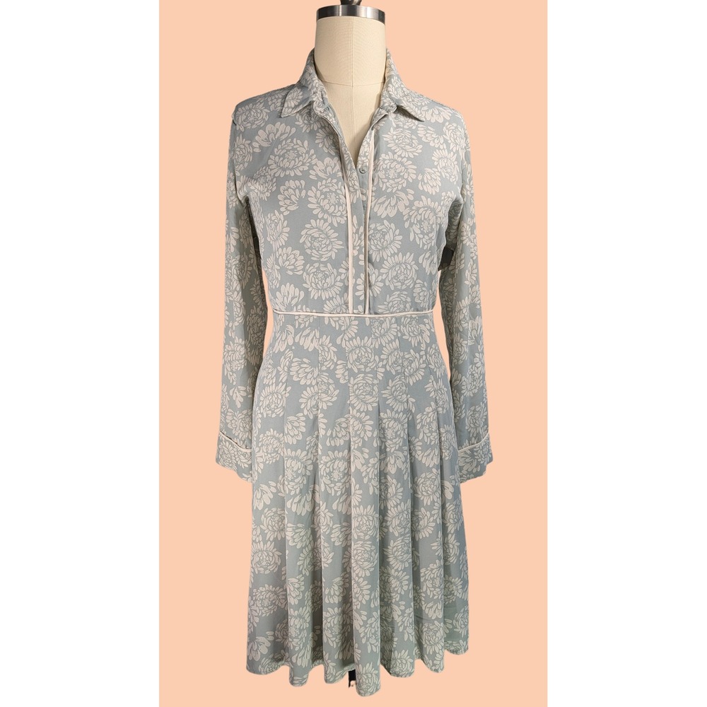 DOWNEAST XXL Sage Green Floral Chiffon Pleated Midi Shirt Dress Sophisticated